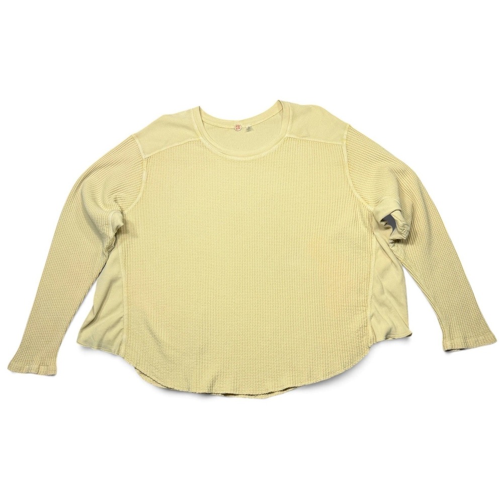 Free People FP One Top Womens L Yellow Blake Thermal Long Sleeve Oversized Fit